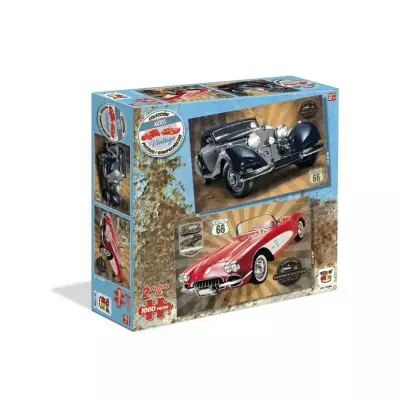Set de 2 puzzles vintage de autos clásicos - miniatura 1