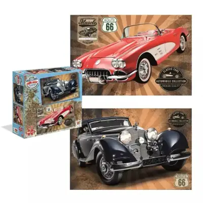 Set de 2 puzzles vintage de autos clásicos - miniatura 2