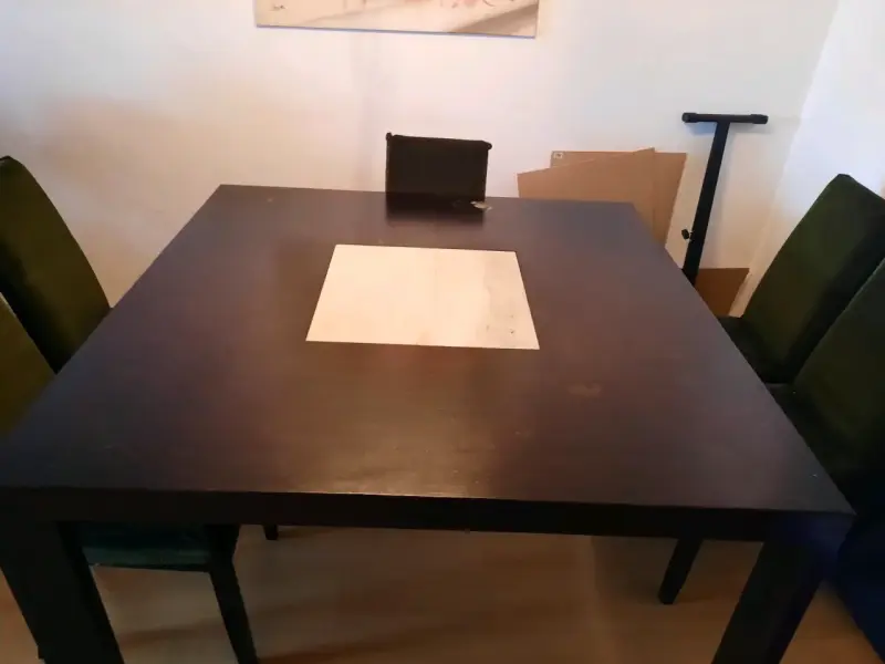 Mesa de comedor cuadrada de roble madera oscura - 4