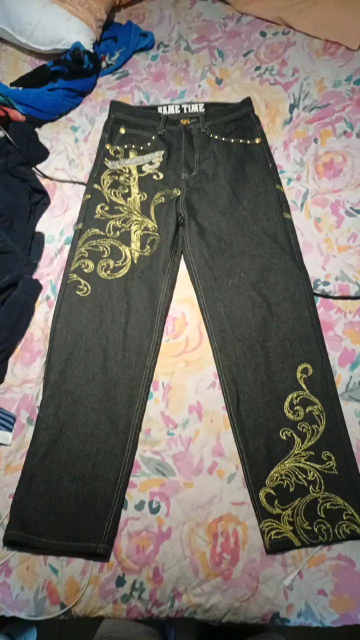 Jeans negros con diseño dorado para hombre - 1
