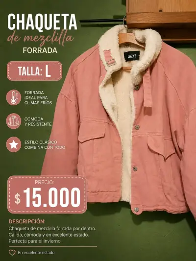Chaqueta de mezclilla forrada rosa talla L - miniatura 1