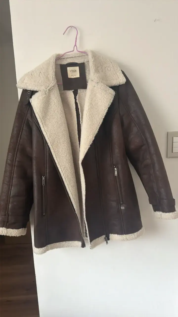 Chaqueta de cuero marrón con forro de lana - 3