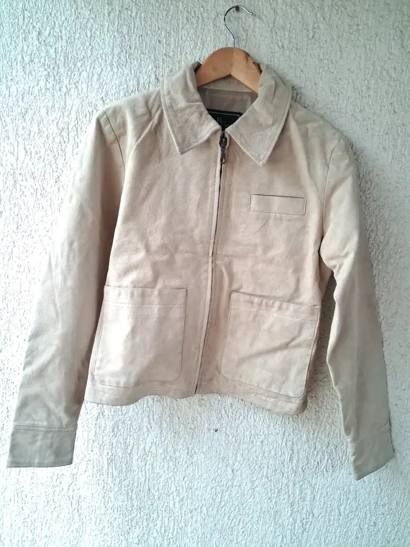 Chaqueta beige de gamuza para mujer - 1