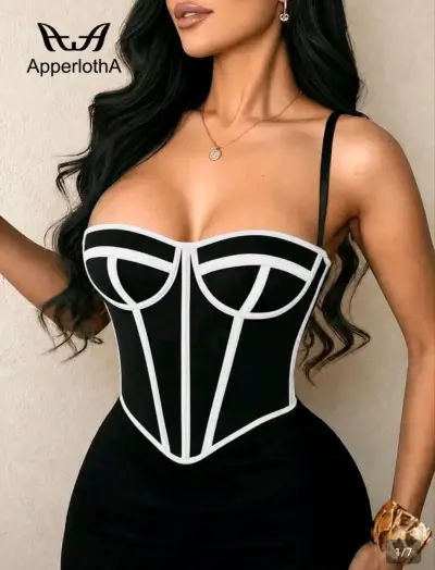 Corset negro con detalles blancos ApperlothA - miniatura 1
