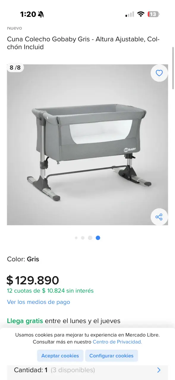 Cuna colecho Gobaby gris ajustable - 1