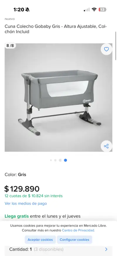 Cuna colecho Gobaby gris ajustable - miniatura 1