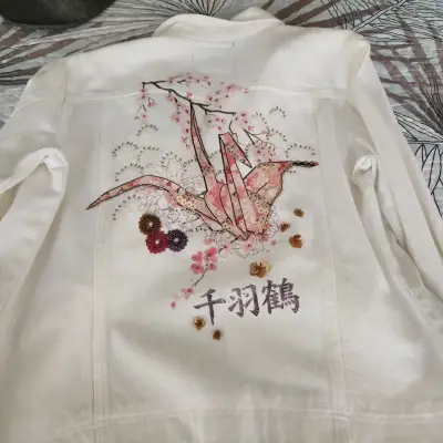 Chaqueta de mezclilla blanca para mujer - miniatura 3