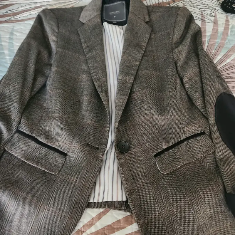 Blazer de lana a cuadros para mujer con aplicacion - 1