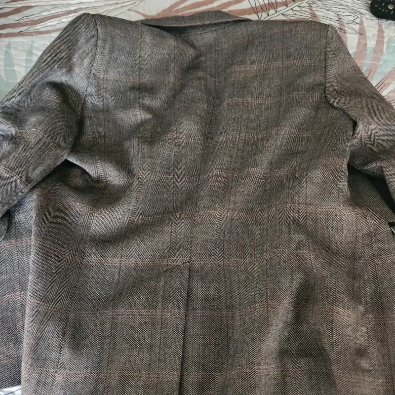 Blazer de lana a cuadros para mujer con aplicacion - 3