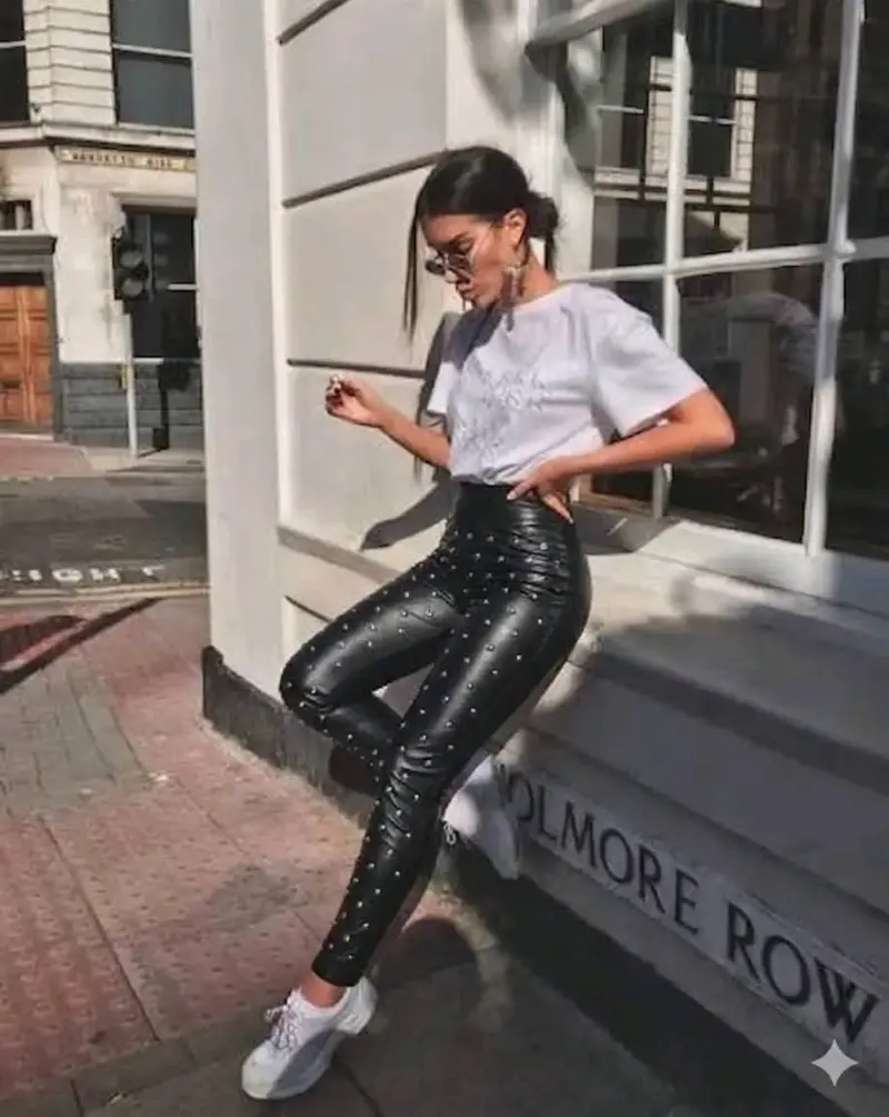 Pantalones de ecocuero negro con tachuelas - 2