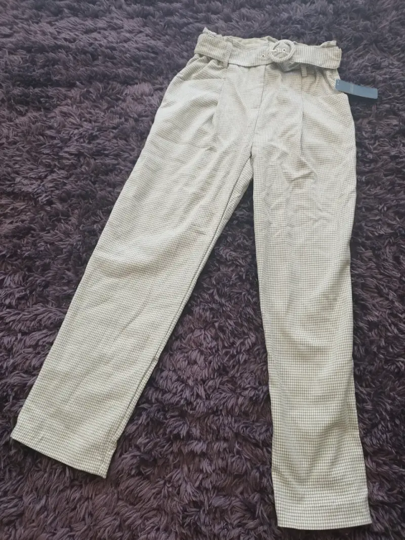 Pantalones de vestir a cuadros beige - 4