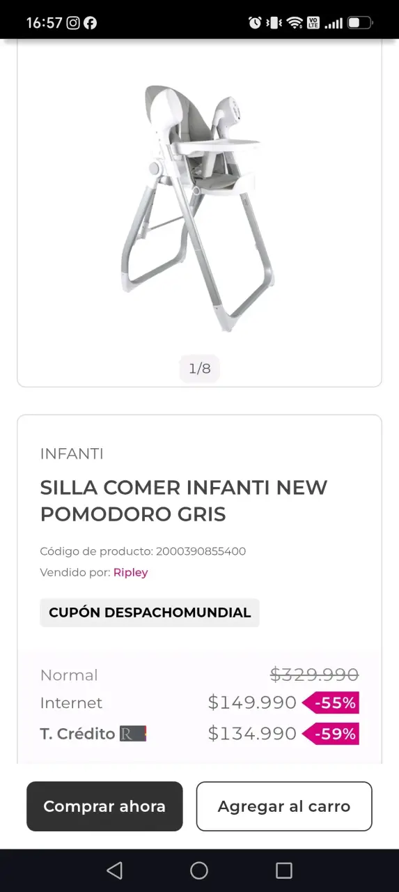 Silla de comer y mecedora para bebé Infanti gris - 4