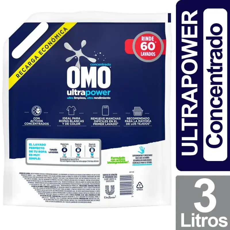 Detergente líquido OMO Ultra Power 3L X4 unid - 3