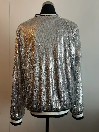 Chaqueta de lentejuelas plateadas con cierre - miniatura 3