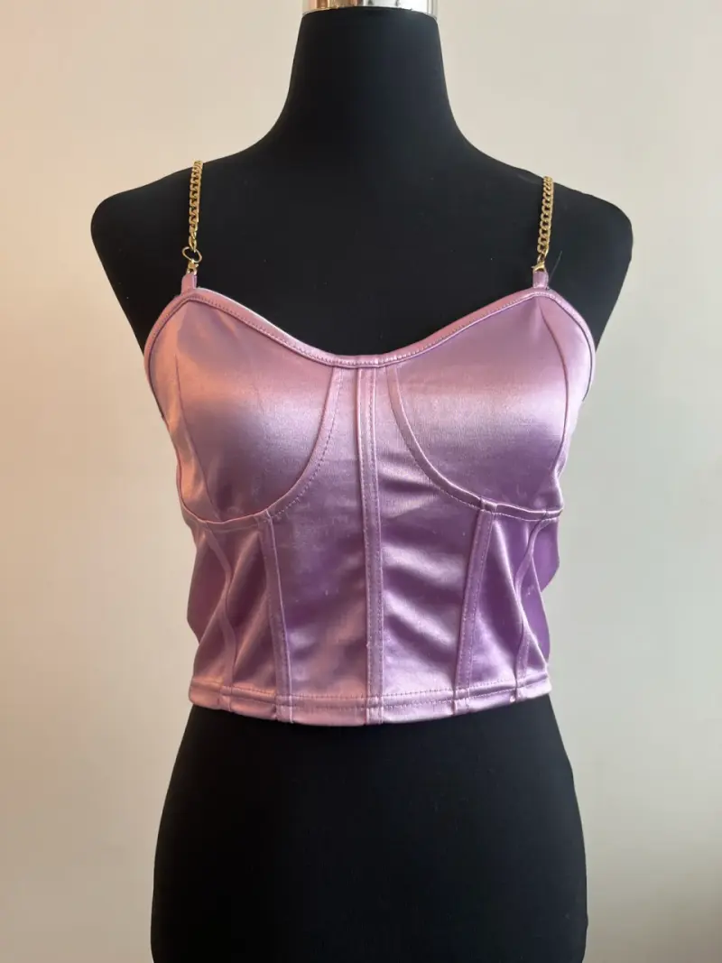 Top corset lila con tirantes de cadena - 1