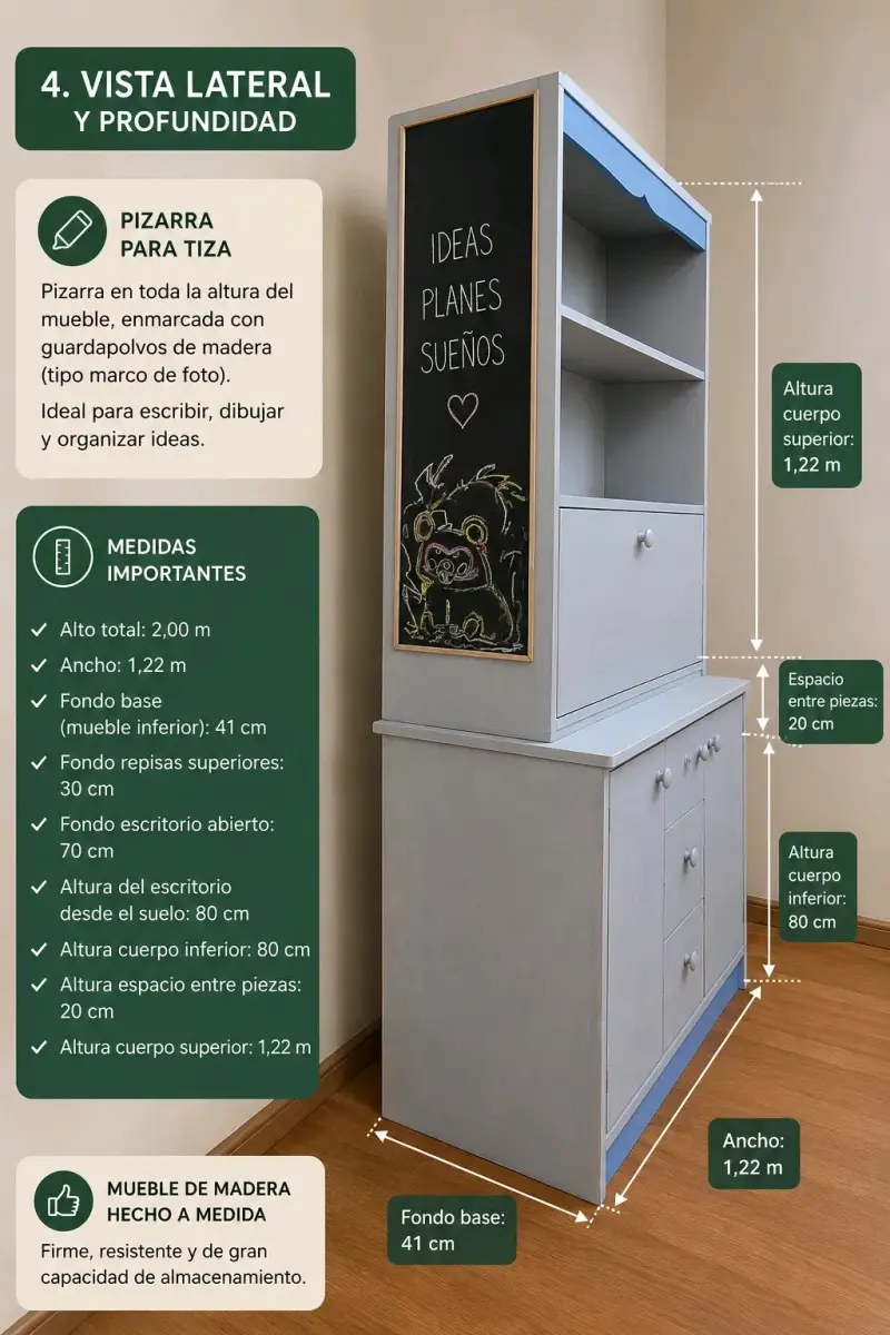 Mueble biblioteca madera con cajones y escritorio - 2