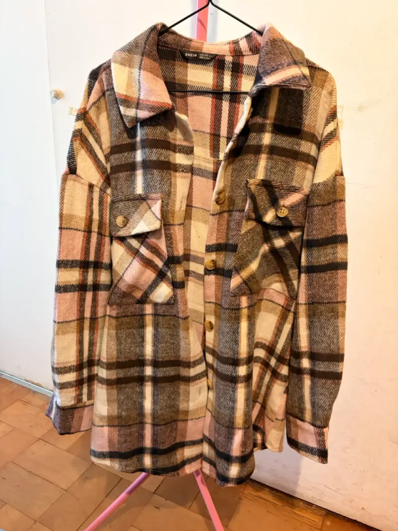 Chaqueta de franela a cuadros Shein para mujer - 1