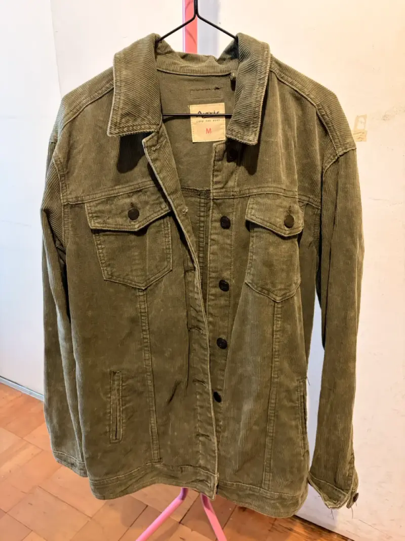 Chaqueta de pana verde militar oversize para mujer - 1