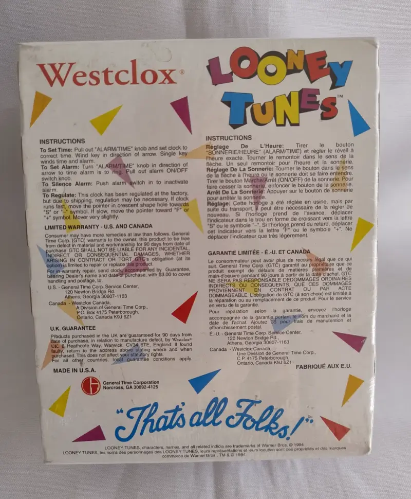 Reloj a Cuerda Looney Tunes Taz Westclox Años 90 - 4