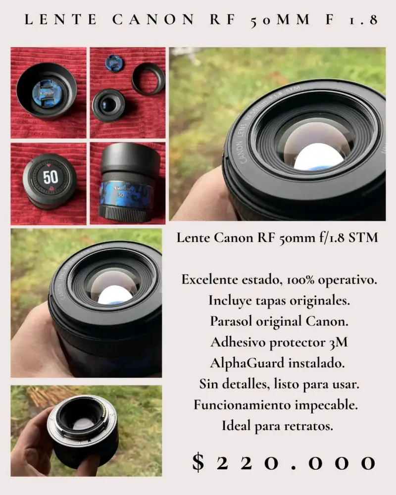 Lente Canon RF 50mm f/1.8 STM en excelente estado