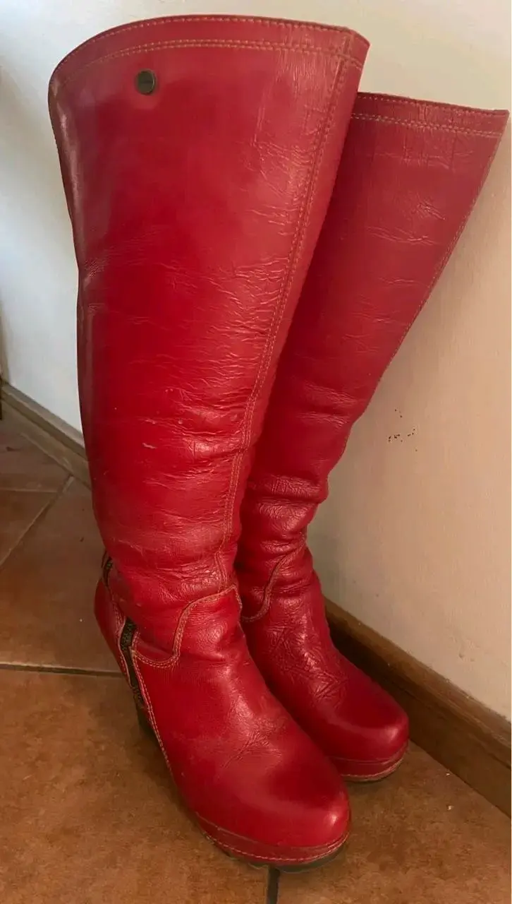 Botas largas de cuero rojas para mujer - 1