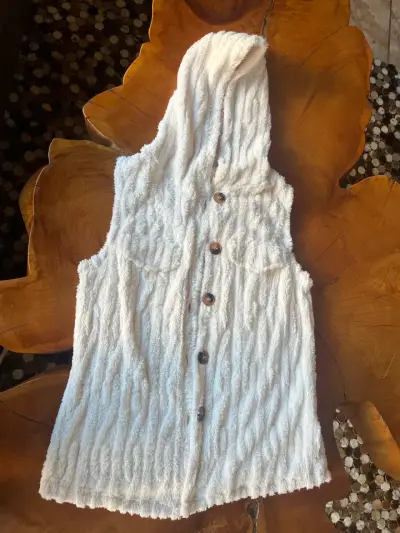 Chaleco sin mangas con capucha de felpa blanco - miniatura 1