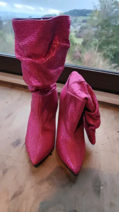 Botas media pierna, rosados con brillo para mujer - miniatura 3