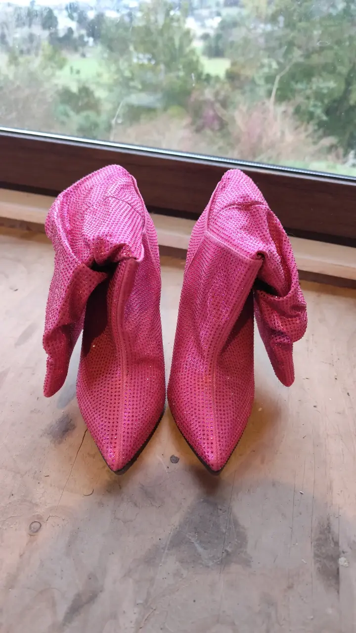 Botas media pierna, rosados con brillo para mujer - 4