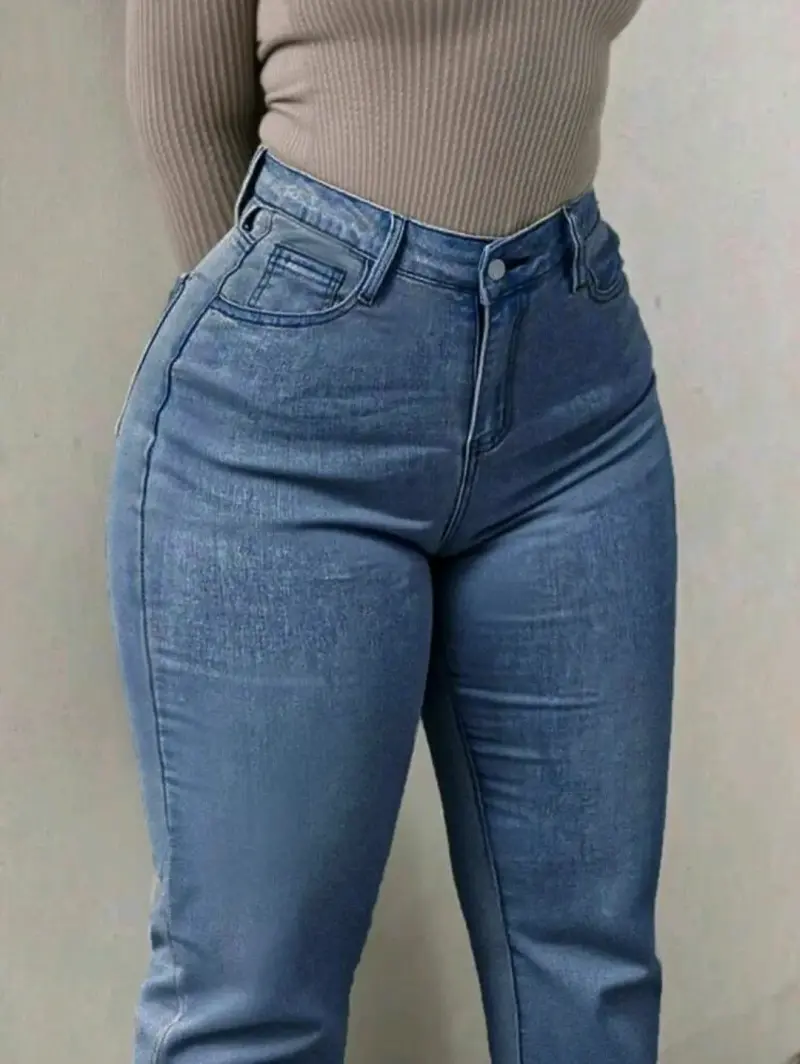 Jeans de mujer azul de tiro alto - 1