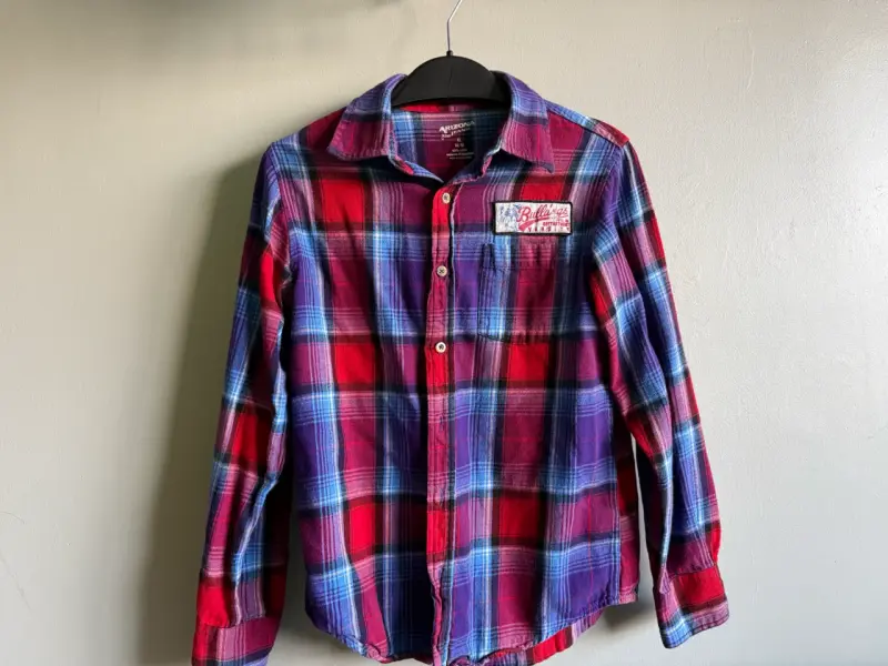Camisa de franela a cuadros roja y azul para hombre - 1