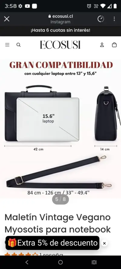 Maletín Vintage Vegano para Notebook Ecosusi - miniatura 4
