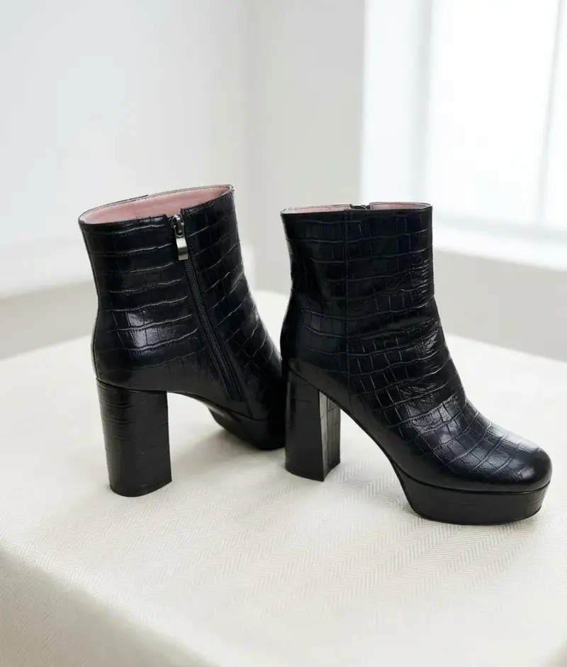 Botines de cuero negro con plataforma y textura - 3