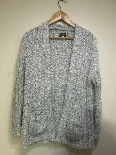 Cardigan gris de lana Opposite con bolsillos - miniatura 1