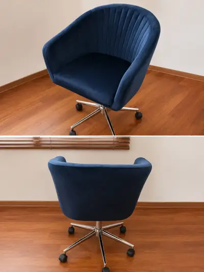 Silla de oficina azul con ruedas - miniatura 2