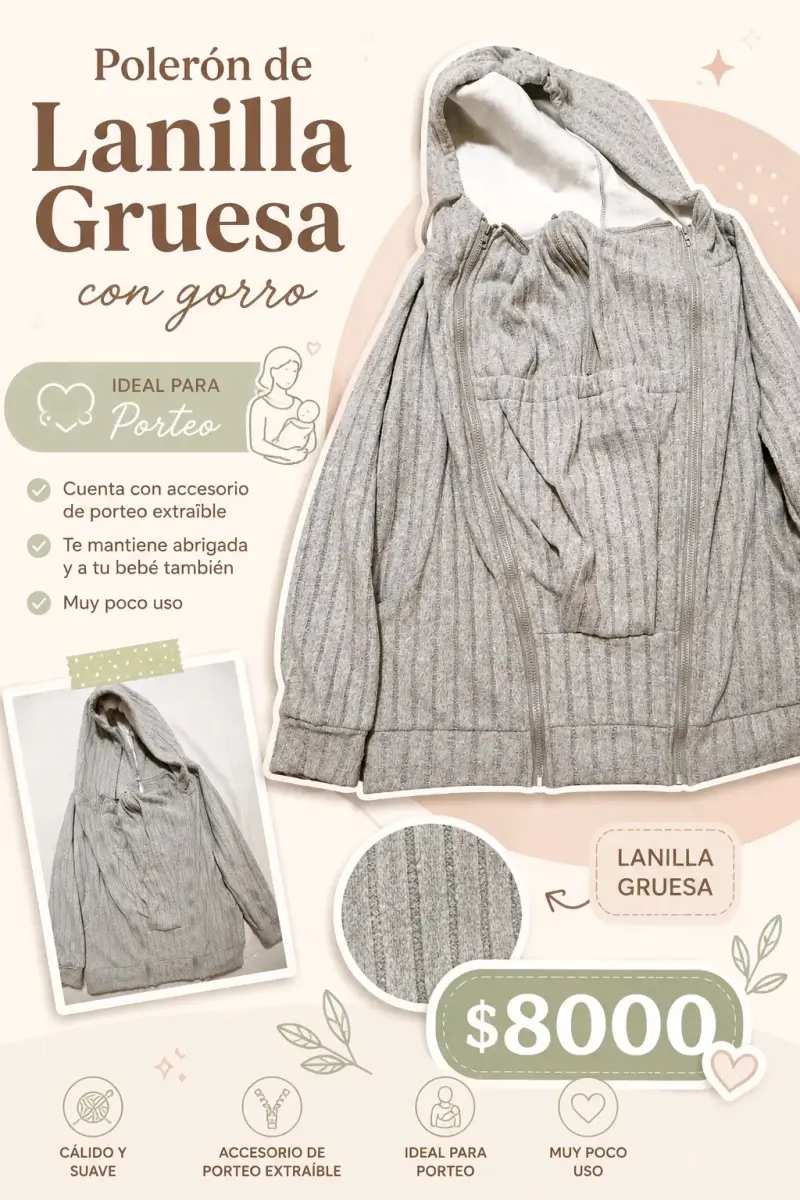 Polerón de lanilla gruesa con gorro para porteo