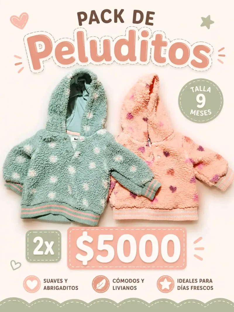 Pack de polerones peluditos para bebé 9 meses