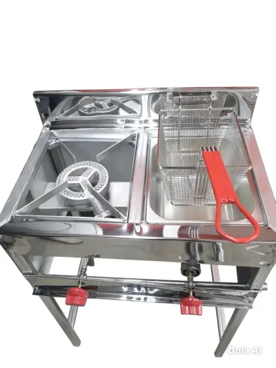 Cocina industrial de acero inoxidable con freidora - miniatura 1