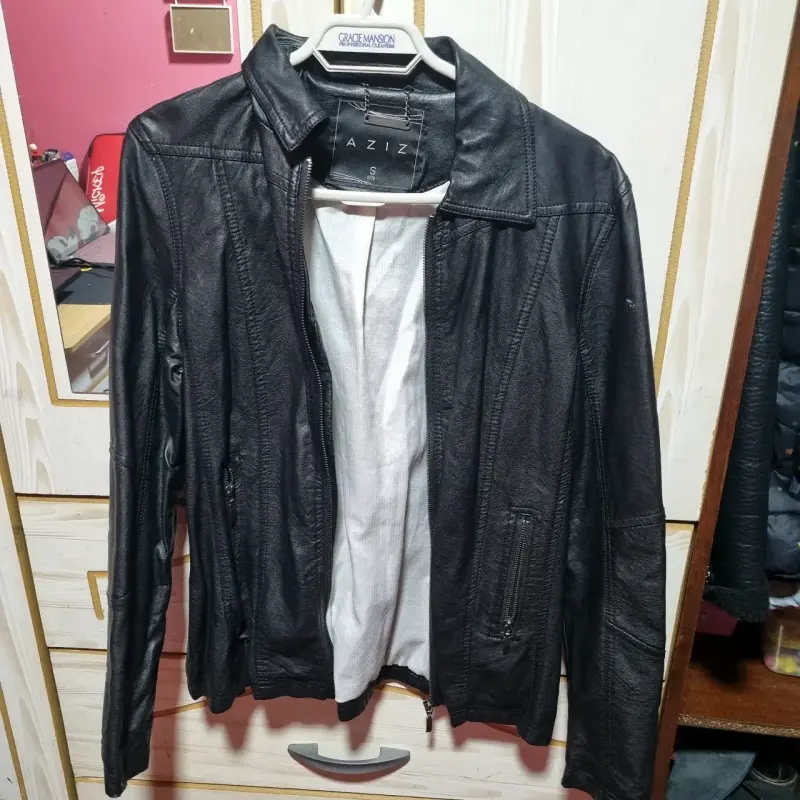 Chaqueta de cuero negra para mujer talla S - 2