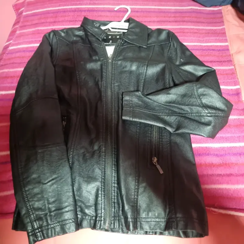 Chaqueta de cuero negra para mujer talla S - 4
