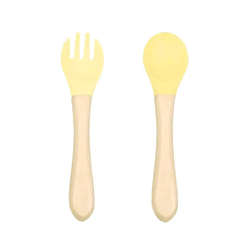 Set de cuchara y tenedor para bebé de silicona y madera - 5