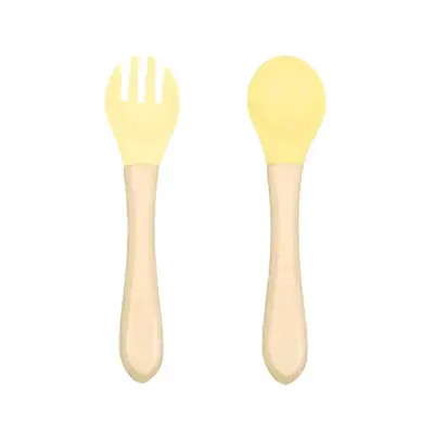 Set de cuchara y tenedor para bebé de silicona y madera - miniatura 5