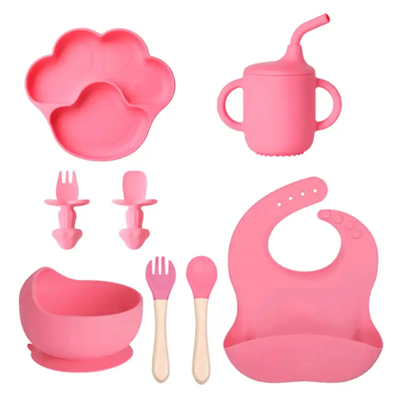 Set de alimentación para bebé de silicona rosa - 1