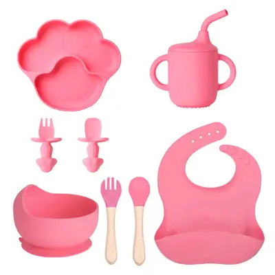 Set de alimentación para bebé de silicona rosa - miniatura 1