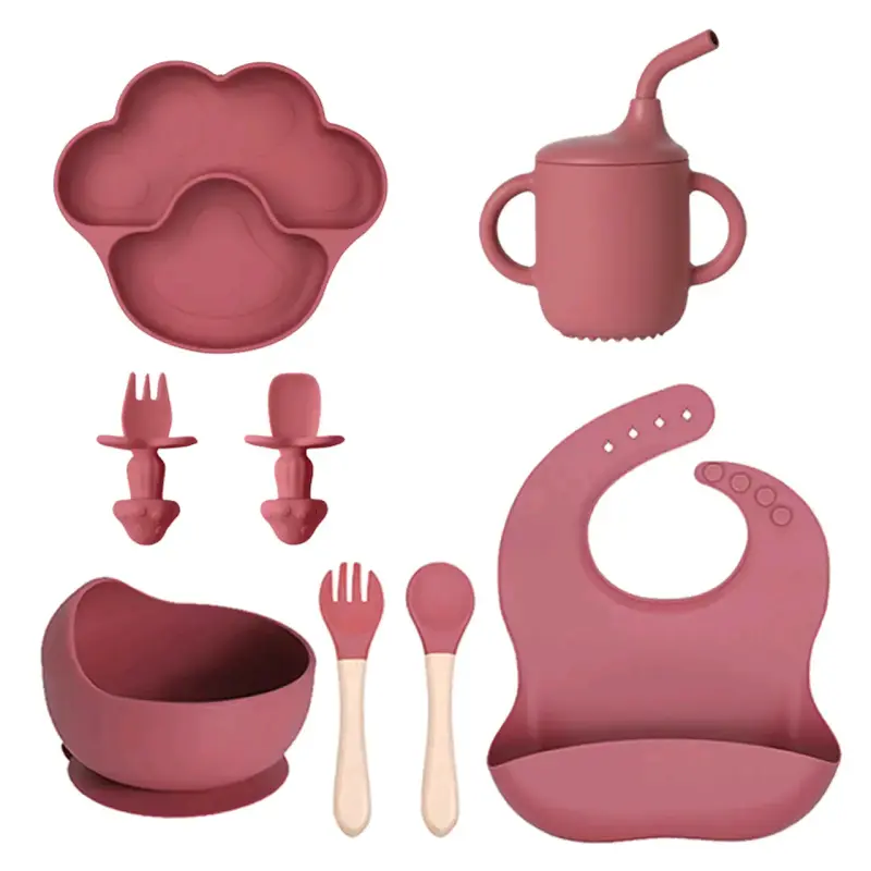 Set de alimentación para bebé de silicona rosa - 3