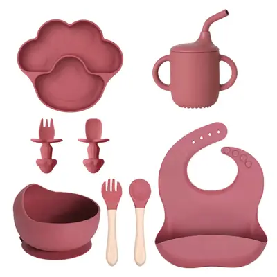 Set de alimentación para bebé de silicona rosa - miniatura 3