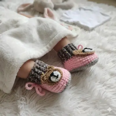 Zapatitos de bebé tejidos a crochet con diseño de osito - miniatura 2