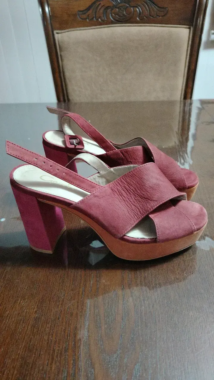 Sandalias de tacón burdeos para mujer - 2