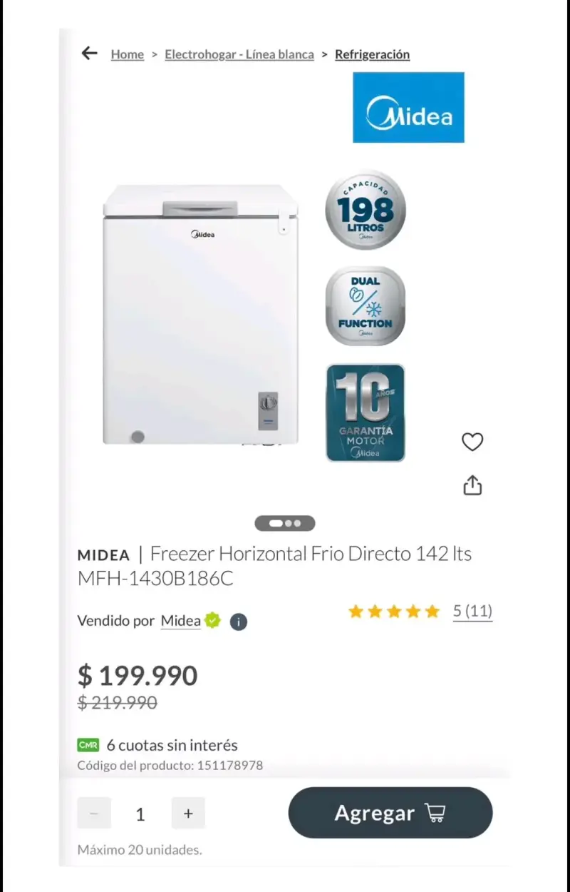 Freezer Horizontal Midea 198 Litros Dual Function - 1