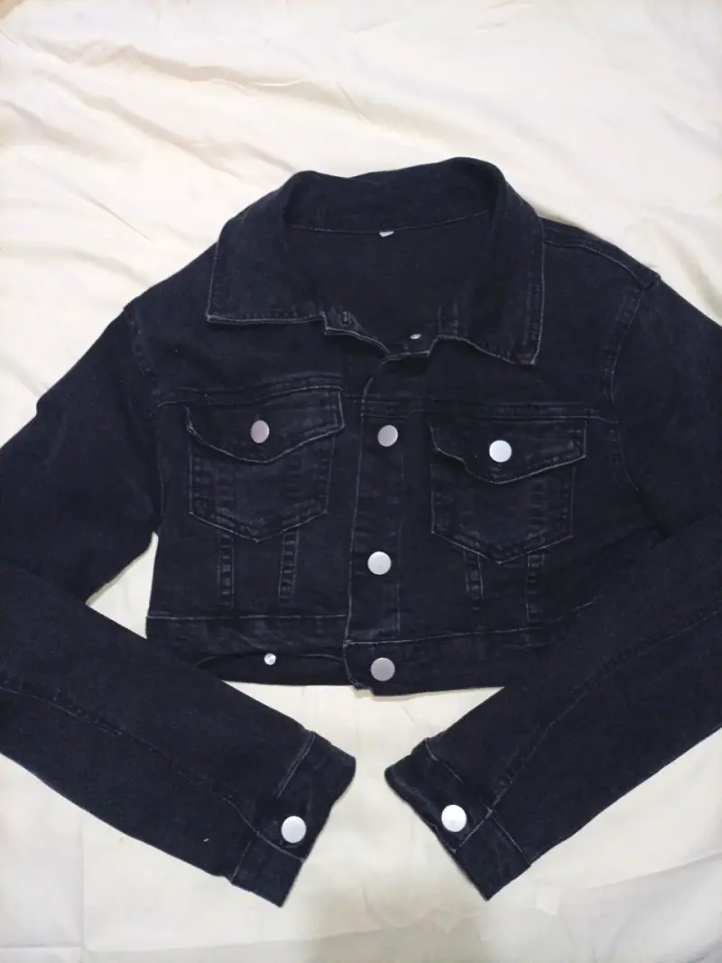 Chaqueta corta de mezclilla negra talla M - 1