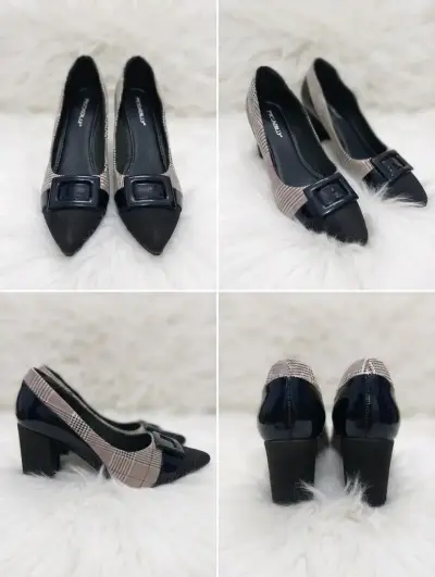 Zapatos de tacón con hebilla y diseño a cuadros - miniatura 1